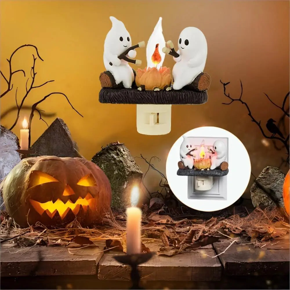 Ghost Campfire Flickering Night Light 3D Small Electric Faux Campfire Halloween Home Decorations