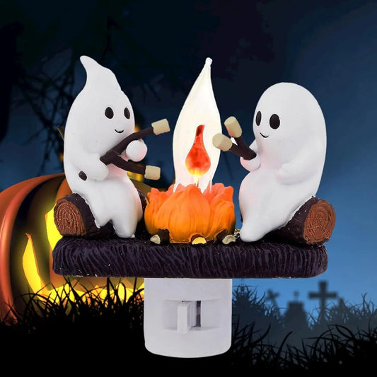 Ghost Campfire Flickering Night Light 3D Small Electric Faux Campfire Halloween Home Decorations