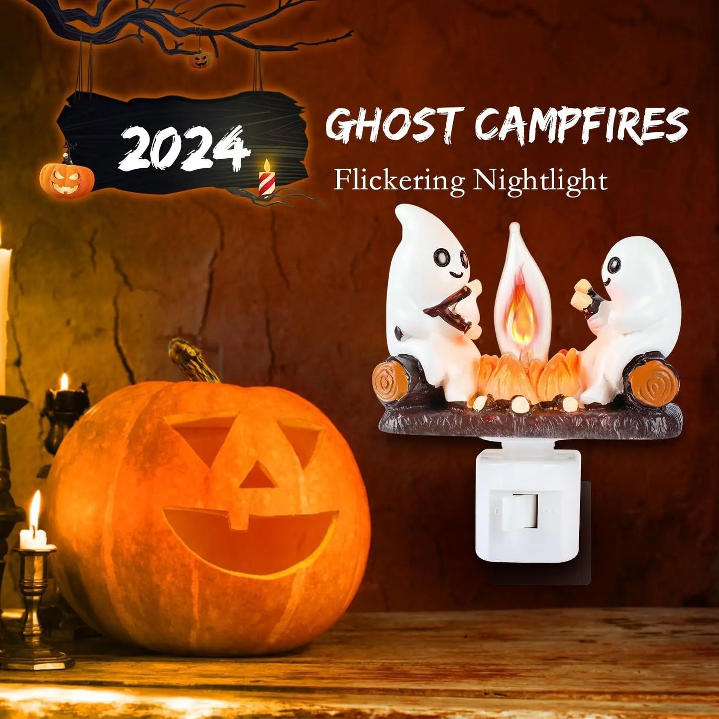 Ghost Campfire Flickering Night Light 3D Small Electric Faux Campfire Halloween Home Decorations