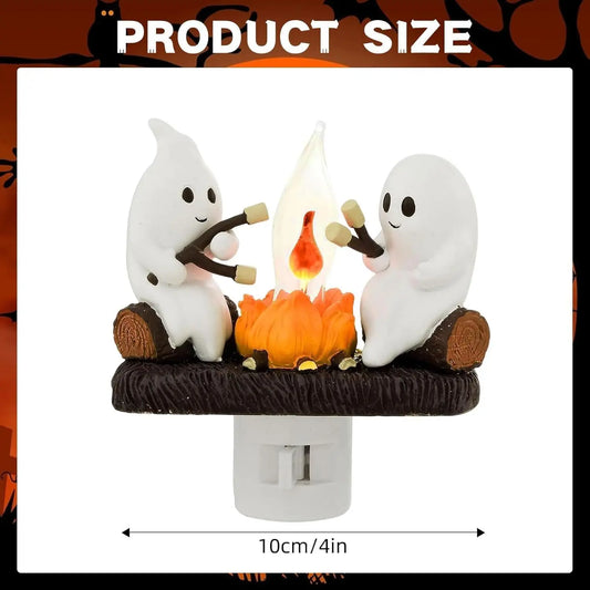 Ghost Campfire Flickering Night Light 3D Small Electric Faux Campfire Halloween Home Decorations