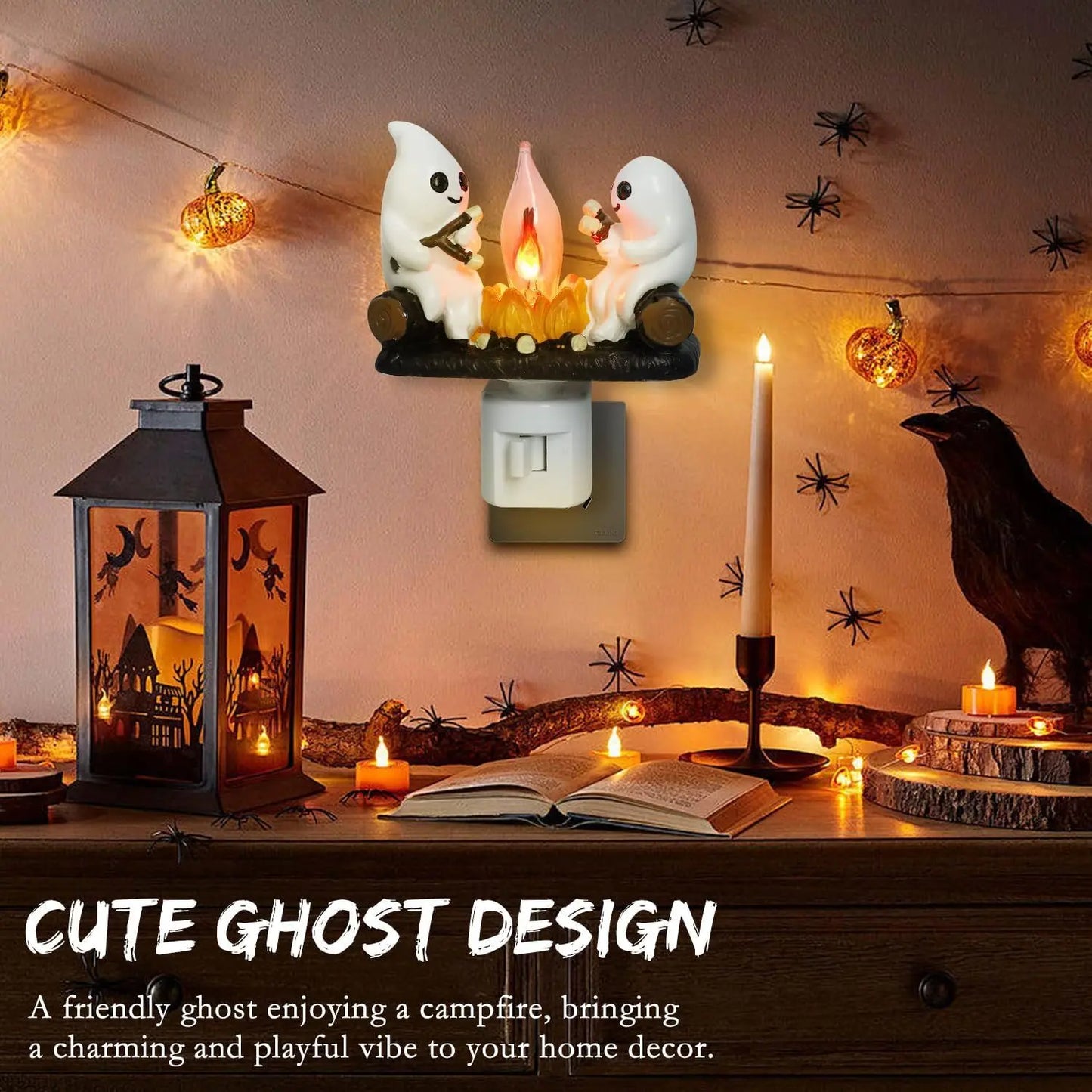 Ghost Campfire Flickering Night Light 3D Small Electric Faux Campfire Halloween Home Decorations