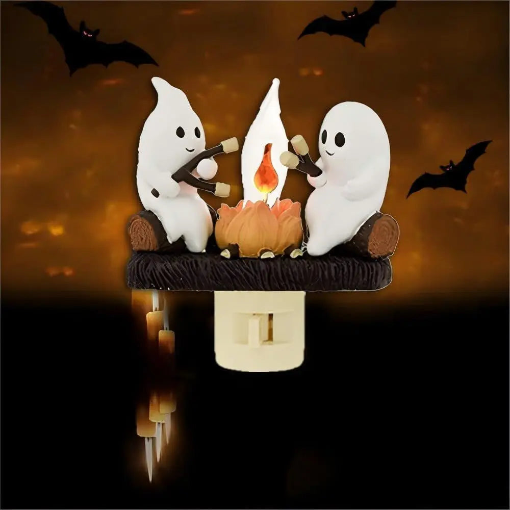 Ghost Campfire Flickering Night Light 3D Small Electric Faux Campfire Halloween Home Decorations
