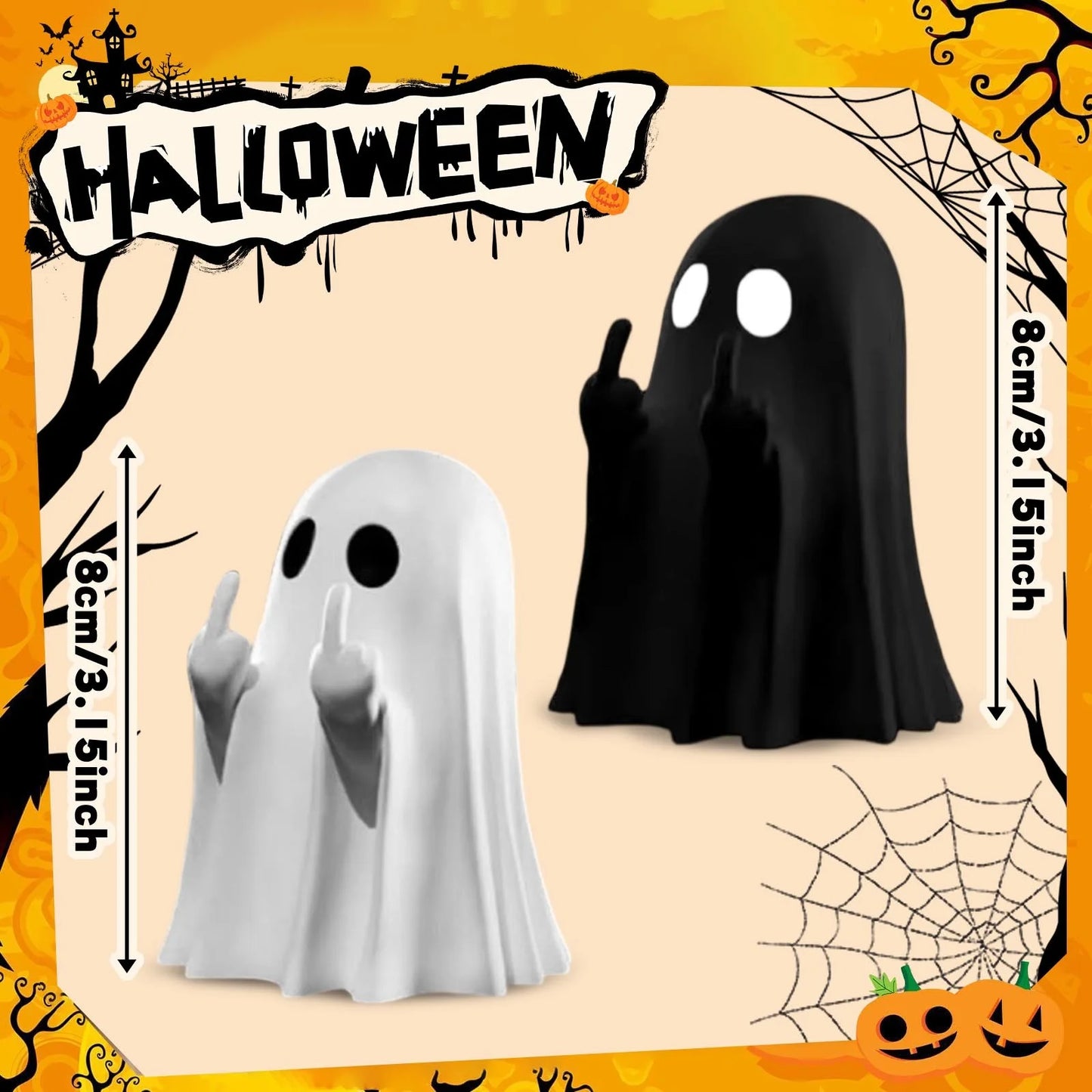 Halloween Ghost Figurine - Spooky Finger Ghost Statue, Cute Finger Ghost Decor for Halloween Decorations, Porch and Indoor Spooky Home Decor (White)