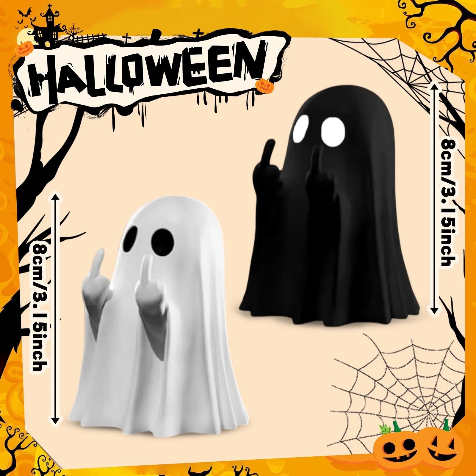 Halloween Ghost Figurine - Spooky Finger Ghost Statue, Cute Finger Ghost Decor for Halloween Decorations, Porch and Indoor Spooky Home Decor (White)